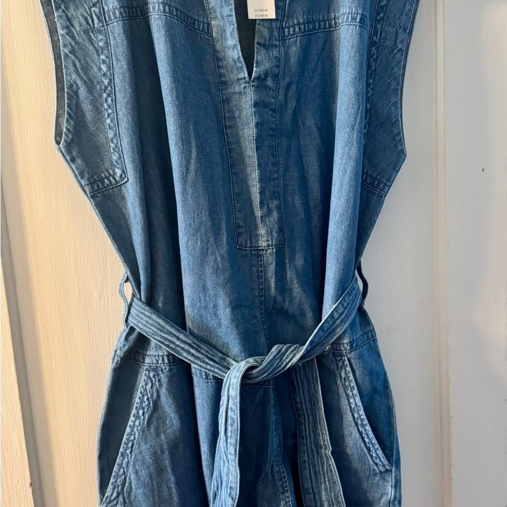 Maurices Medium Blue Denim Sleeveless Jumpsuit with Waist Tie
